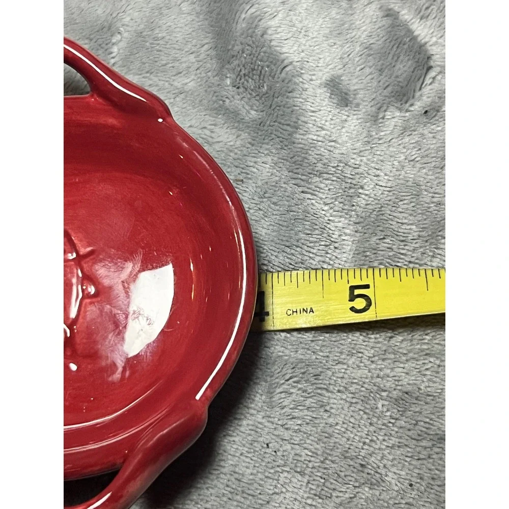 Pottery Barn Red Paella Dishes Set of 4 Fish Embossed Handled Bowls 5in Bakeware